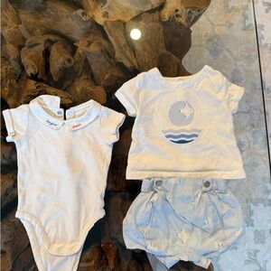 Jacadi White and Light Blue 3-Piece Infant Set